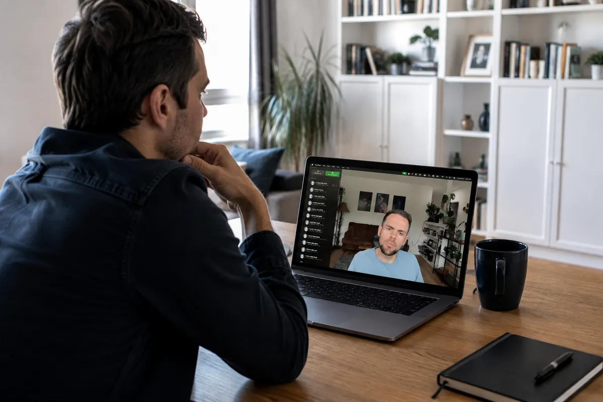 Video counselling session on a laptop at home